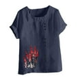 thumbnail image 4 of QUNYINEY Short Sleeve Tops for Women Trendy Floral Crew Neck Casual Shirts Pullover Button Loose Linen Tops, 4 of 4