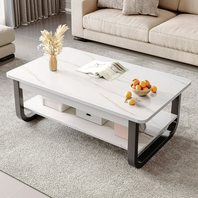 Coffee Table 2 Tier Minimalist Stylish Easy to Clean Living Room Center Table for Home Decor