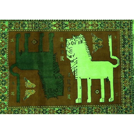 Ahgly Company Indoor Rectangle Animal Green Traditional Area Rugs, 7' x 9'