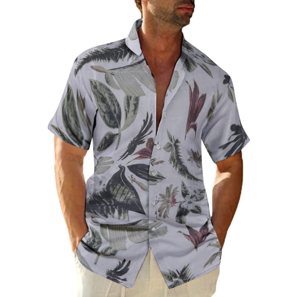 Camisa de playa de manga corta hawaiana para hombre, camisas informales con botones de verano estampadas Pompotops oipoqjl44855