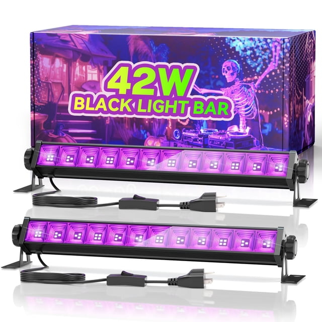 Barra de luz negra Linstaine LED de 42 W, paquete de 2 con cable de 6 pies, interruptor y enchufe