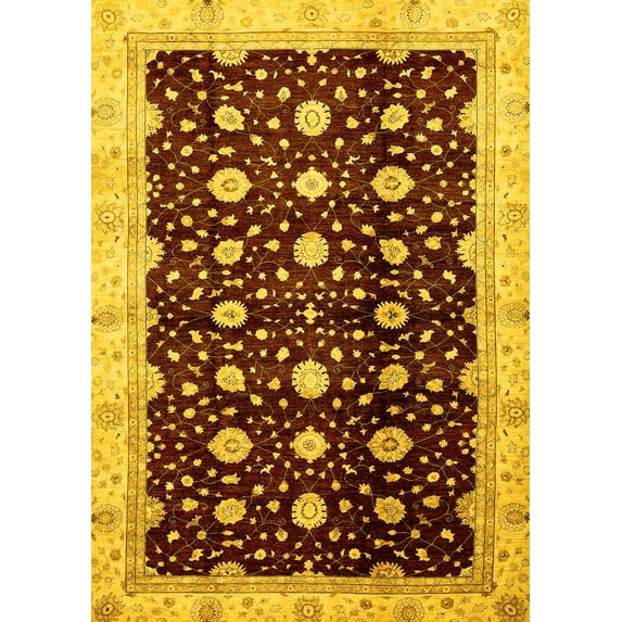 Ahgly Company Indoor Rectangle Oriental Yellow Traditional Area Rugs, 7' x 9'