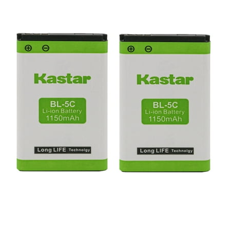 Kastar BL-5C Battery 2-Pack Replacement for Nokia BL-5C, NGM BL-OS4, Alcatel 3BN67330AA, 8232, 8232 DECT, 8242 DECT 8262 DECT, DECT 8232, DECT 8242, DECT 8262 10000058, 3BN67332AA, RTR001F01