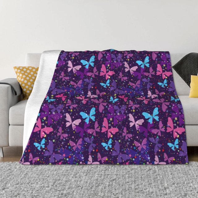 Balery Bright Purple Butterflies Manta de Franela con Dibujo, Lujo Ultra Suave y Cálido, Antipelusa y Resistente a las Arrugas para Cama, Sofá, Camping -80"x60"
