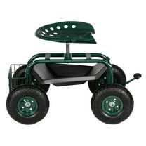 Height Adjustable Garden Seat w/Wheels, Rolling Gardening Stool with Adjustable 360° Swivel Seat, Basket, Outdoor Gardening Scooter, Garden Cart Workseat for Seniors