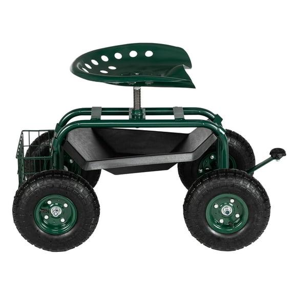 Height Adjustable Garden Seat w/Wheels, Rolling Gardening Stool with Adjustable 360° Swivel Seat, Basket, Outdoor Gardening Scooter, Garden Cart Workseat for Seniors