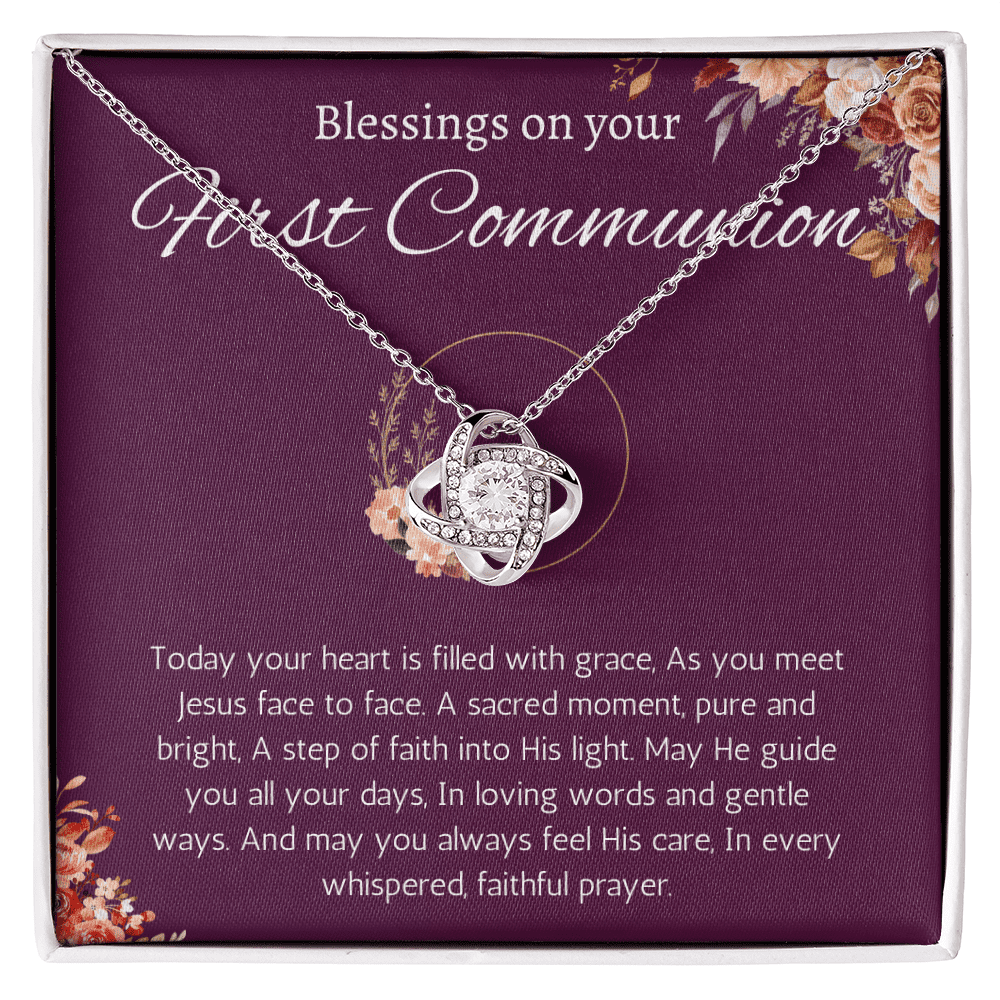 First Communion Gift Necklace, Holy Communion Gift Necklace for Daughter Sister Friend Goddaughter Holy Communion Love Knot Jewelry