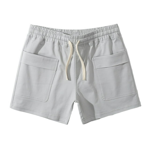 Men Solid Cotton Three-Point Pants Sports Elastic Mid-Waist Drawstring Workout Comfy Lace-Up Shorts(Gray,2XL)