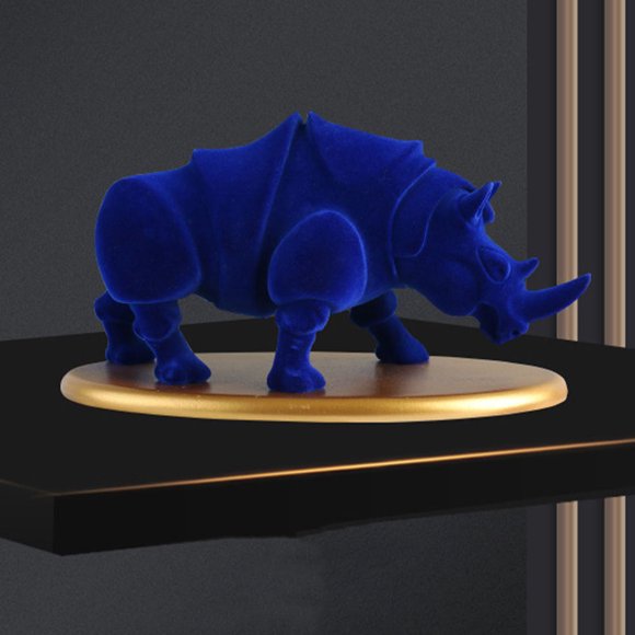OULII 1Pc Blue Resin Rhino Craft Ornament for Table and Office Decor