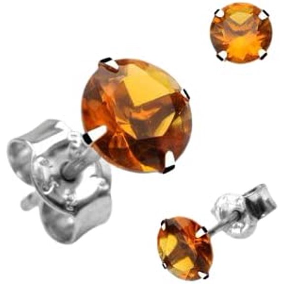 Pair of .925 Sterling Silver Earring Martini Stud Earring w/Round Yellow Topaz 9MM Cubic Zirconia