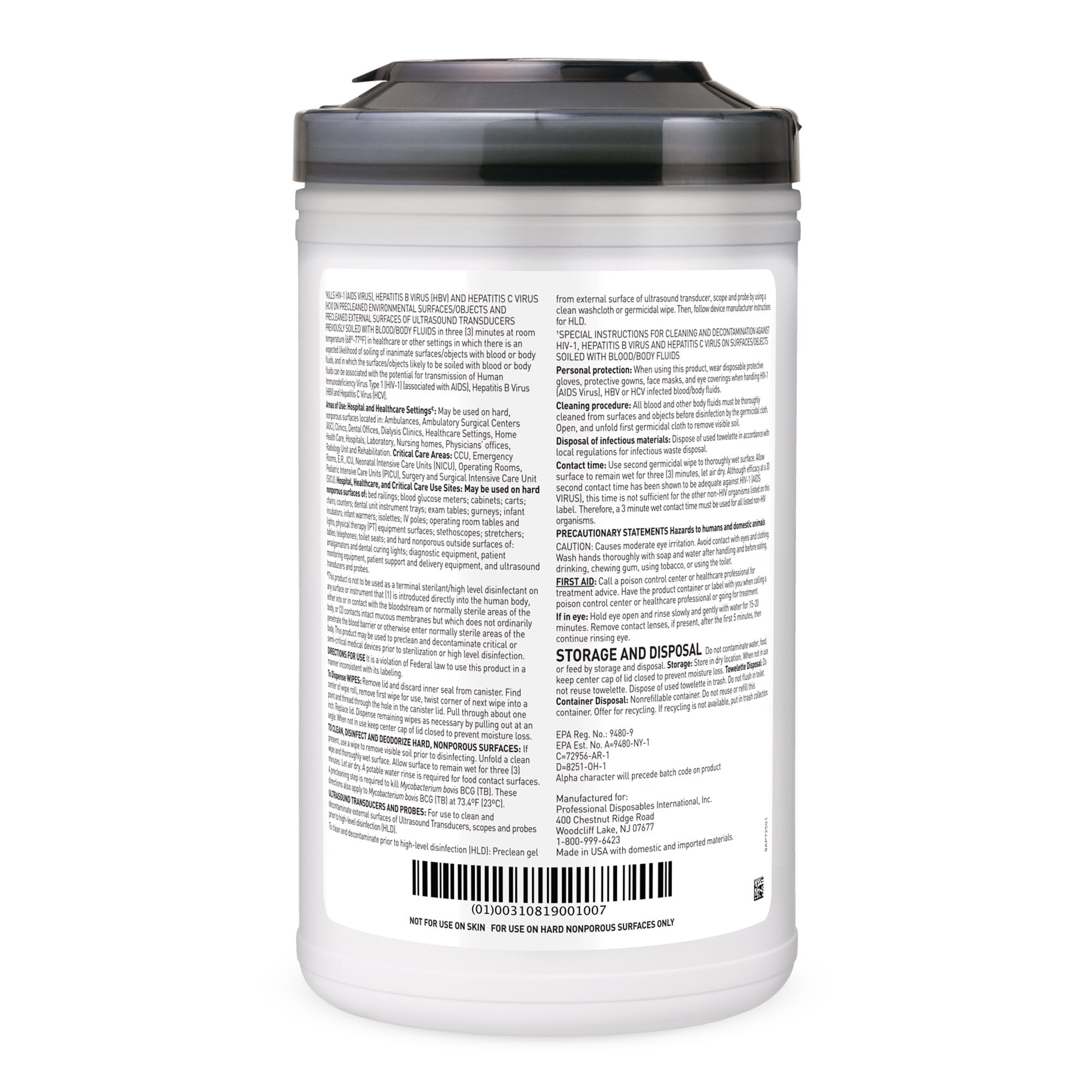 Sani Professional Sani-Cloth AF3 Germicidal Disposable Wipes, 7 1/2" X 15", 65 Wipes/Can, 6/CT