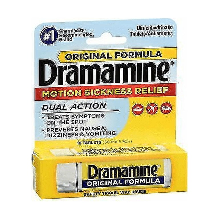 Dramamine Dual Action Motion Sickness Relief, Original Formula, 12 Tablets, 5 Pack