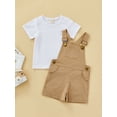 thumbnail image 3 of Toddler Kid Girls Summer Outfits White Crewneck Short-Sleeved T-Shirt + Solid Color Suspender Shorts Set, 3 of 9