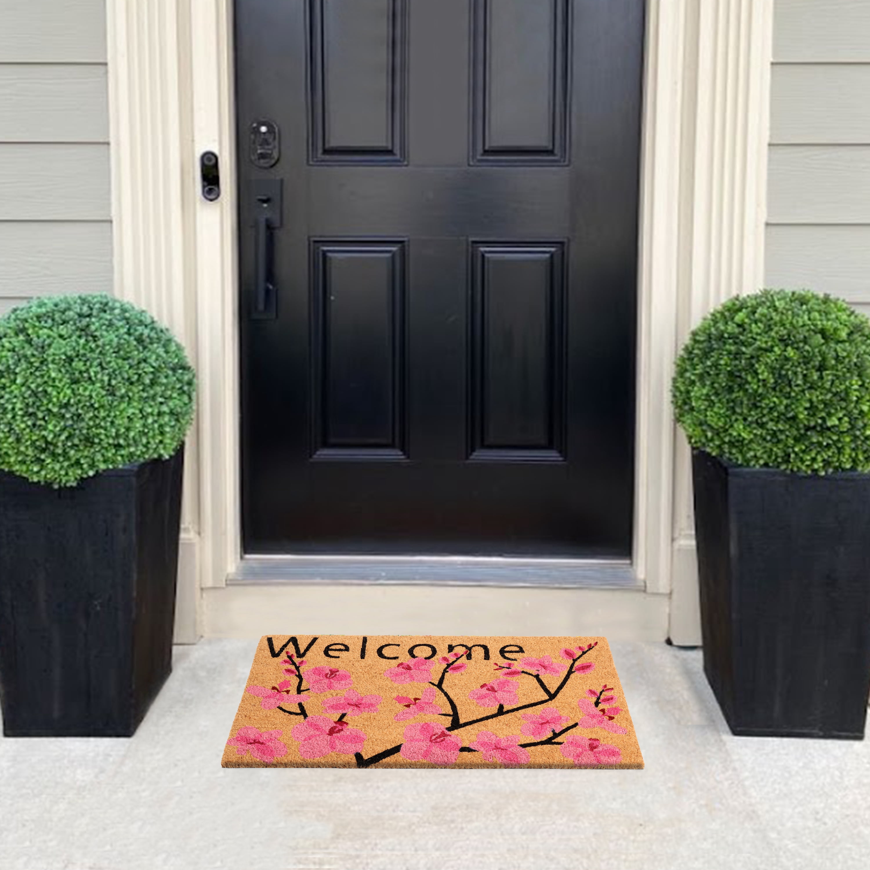 A1HC Natural Coco Coir Doormat, Spring Pink Floral, 18"x30", Durable Outdoor Welcome Mat, Non-Slip, Easy to Clean, Pet Friendly