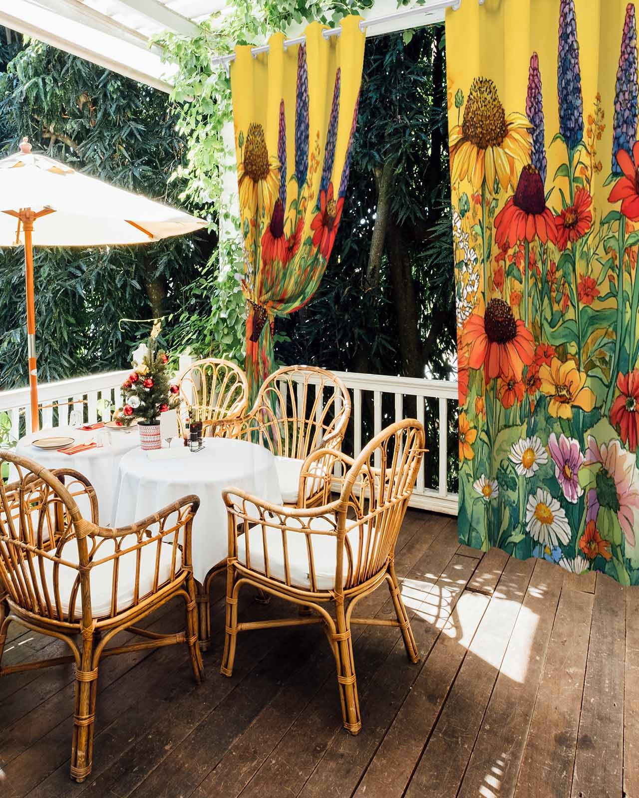 nqOlkjepod Outdoor Curtains for Patio Waterproof, Vintage Sunflowers Botanical Outdoor Privacy Panels Grommet, Colorful Floral Daisy Blackout Outside Curtains for Porch/Cabana 54"x84", 2 Panels
