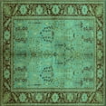 thumbnail image 1 of Ahgly Company Machine Washable Indoor Square Oriental Turquoise Blue Industrial Area Rugs, 3' Square, 1 of 4