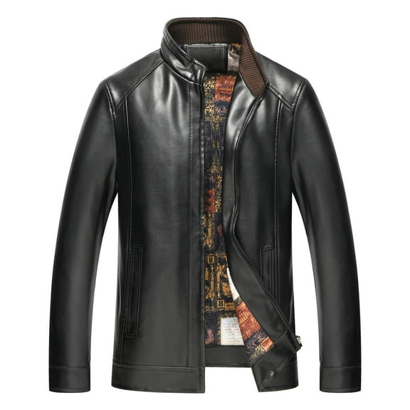 Maoxin Mens Jacket Men's Fashion Vintage Motorcycle Solid Color Zipper Pocket Leather Long Sleeved Hooded Jacketss for men Black S