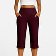 thumbnail image 7 of Capris for Women's Plus Size Stretch Crop Office Work Pants Summer Casual Yoga Solid Capris with Pockets Wine L, 7 of 7