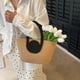 thumbnail image 4 of Bolso de Tote Tejido de Cuerda Gran Capacidad 12.6x7.87x3.94in Color Khaki con Bloque de Color Blanco, Bolso de Playa para el Hombro con Asa Portátil y Duradera., 4 of 6