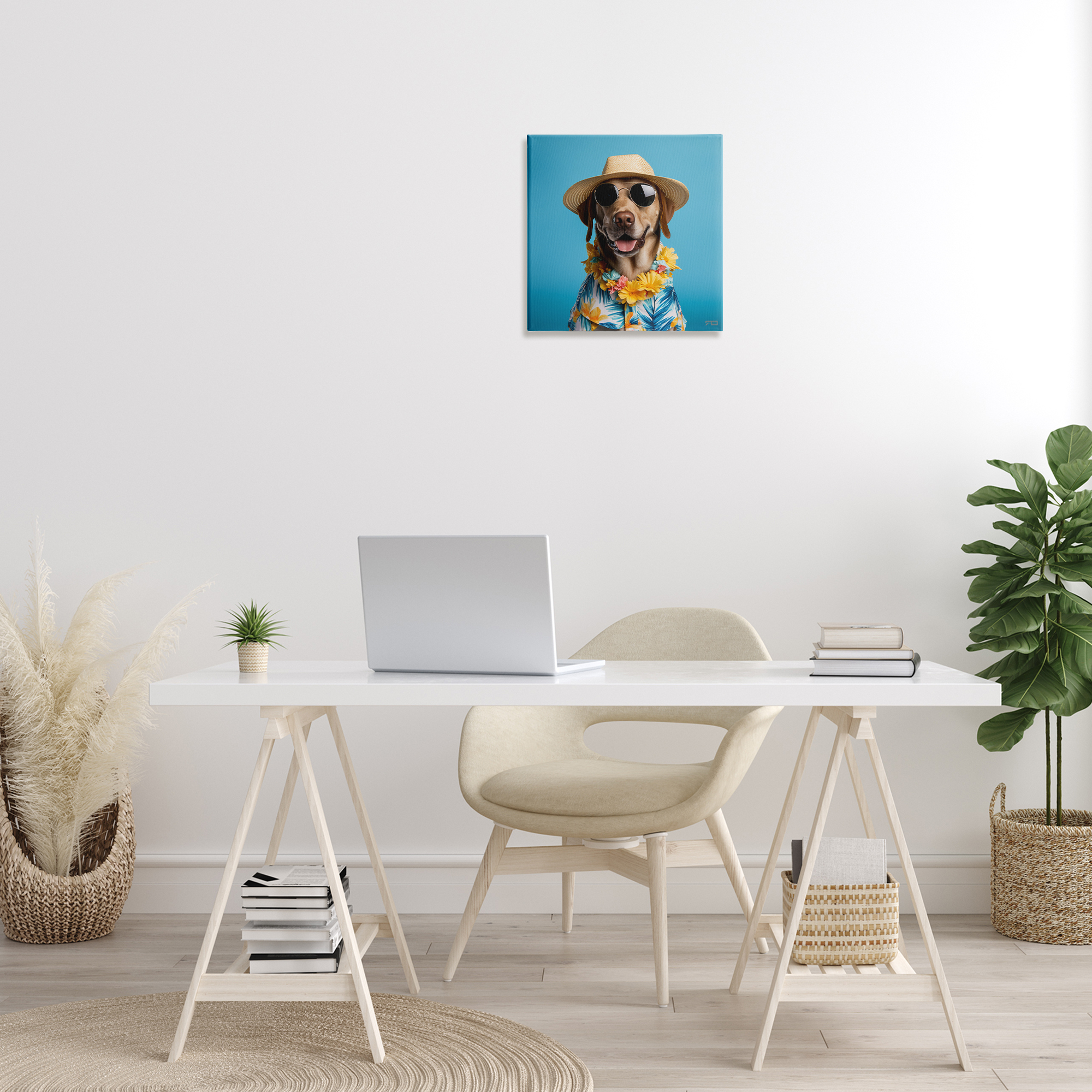 Stupell Industries Dog with Aloha Shirt Animals & Insects Painting Gallery Wrapped Canvas Art Print Wall Art, 17 x 17
