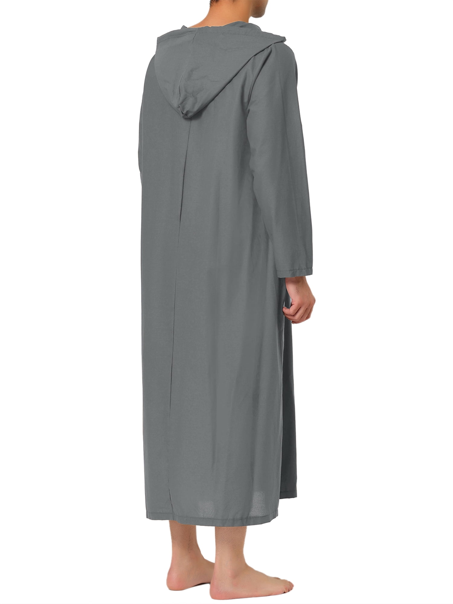 Unique Bargains Men's Nightshirt Long Sleeves Hooded Loungewear Nightgown Pajamas S Gray