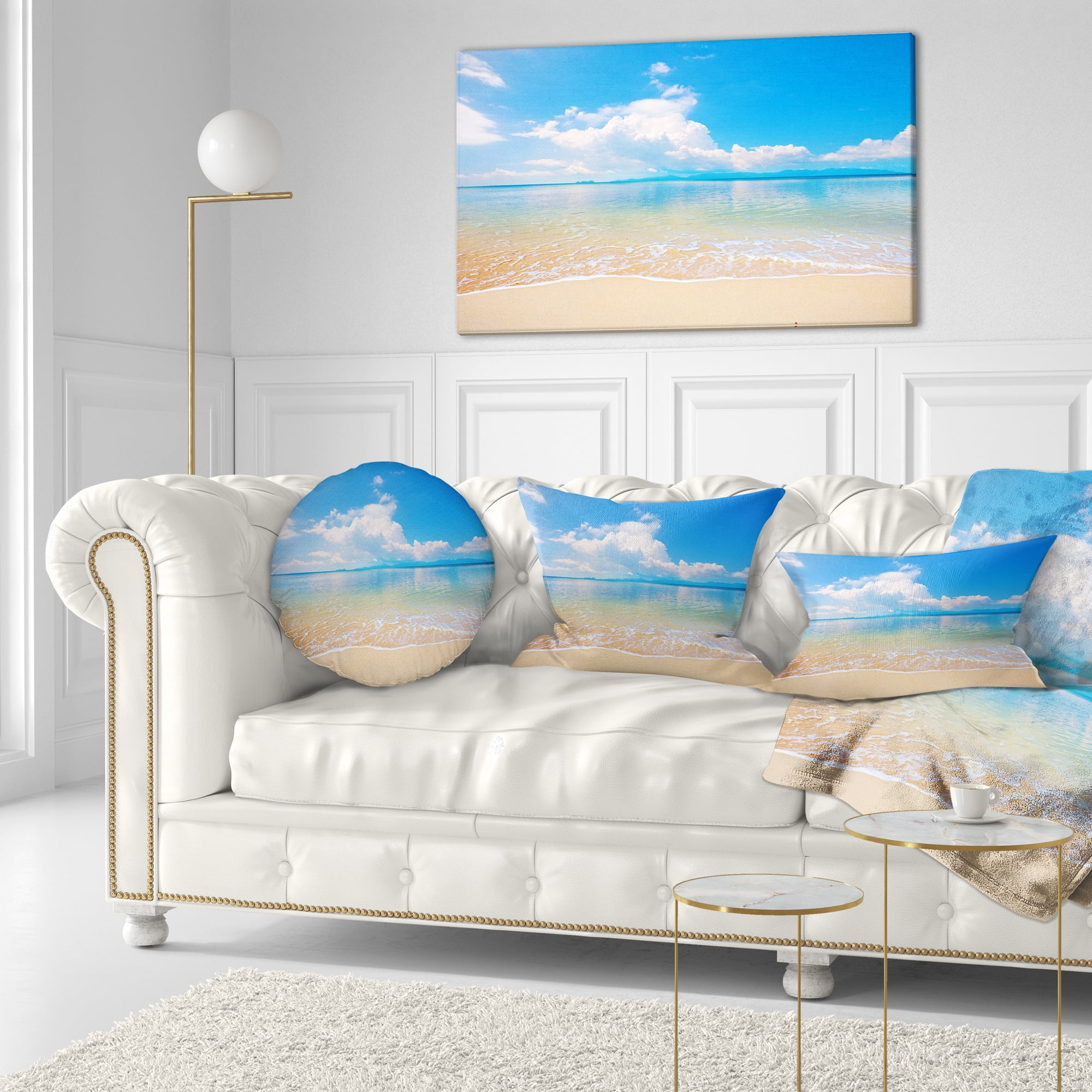 Designart Large Clouds Over Calm Beach - Seashore Photo Throw Pillow - 12x20