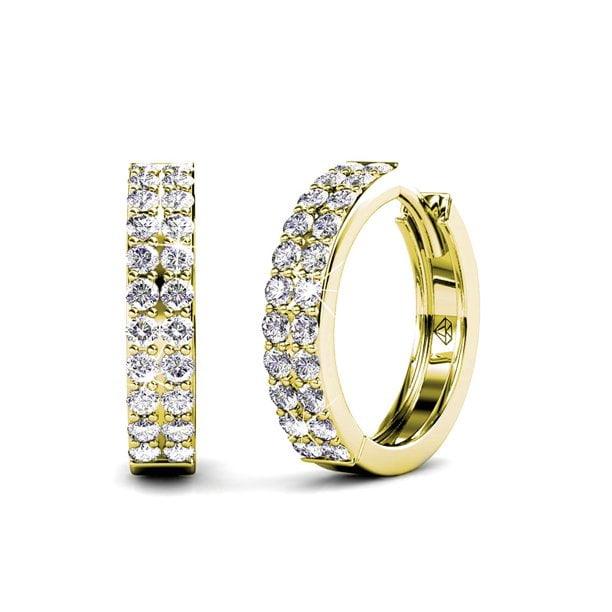 Hoop Huggie Earrings Genuine Real 18k Yellow Gold Filled Diamond Simulated Style 