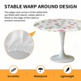 thumbnail image 2 of Elastic Fitted Round Tablecloth, Pink Spring Floral Waterproof Stretch Table Cover for 55"-60" Tables, Flowers Elegant Pastoral Leaves Washable Outdoor Tablecloths for Patio, Picnic, Camping, 2 of 9