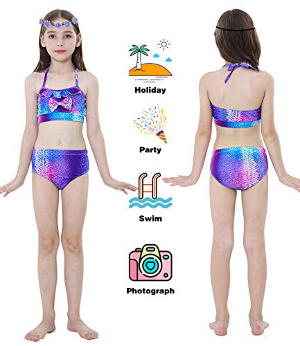 Newland 3 Pcs Girls Swimsuit Mermaid Tails for Swimming Princess Bikini Bathing Suit Set 