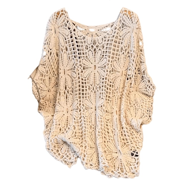 Suéter boho de crochet talla grande beige 1XL de MakeMeChic
