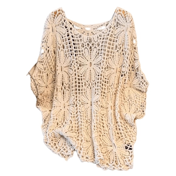 Suéter boho de crochet talla grande beige 1XL de MakeMeChic