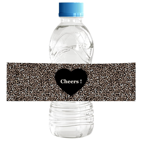 Darling Souvenir Black Sequin Bling WaterBottleLabels Self Adhesive Party Collection Cheers!WaterBottleStickers Great For Wedding, Birthday, Engagement Party- Pack Of 32