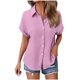 thumbnail image 5 of Auralook Women Solid Blouses Short Sleeve Button Down Shirts Turndown Collar Business Casual Dressy Work Tops Summer Spring Clothes, 5 of 8