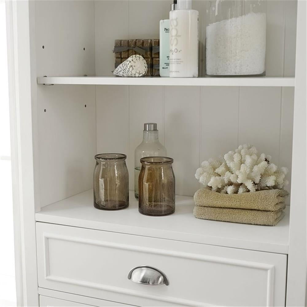 Pemberly Row Solid Hardwood Bathroom Linen Cabinet in White