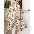 thumbnail image 5 of Cupshe Women's A Line Midi Dress Flowy Swing Speckled Print Long Sleeve High Neck Ruffle Fall Dress Multicoloured, 5 of 7