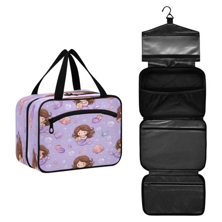 Travel Toiletry Bag with Metal Hook Large Capacity Cosmetic Bag Toiletry Bags for Travel Gym Camping Purple Adorable Mermaid