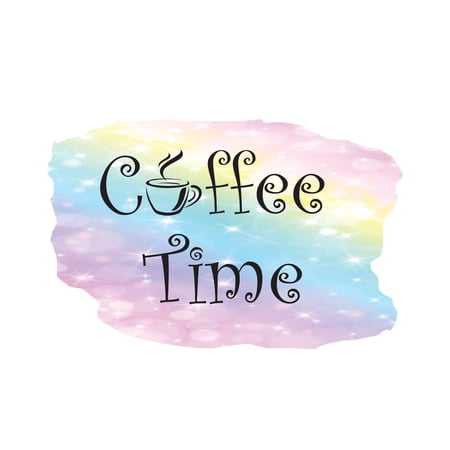 COFFEE - Multicolored Rainbow Background Coffee Time Lettering Art Quotes Vinyl Decoration Removable Home Living Room Wall Decal Sticker 10" x 6"