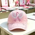 thumbnail image 2 of Breast Cancer Awareness Accessories Hats Pink Ribbon Hummingbird Angel Wings Print Breast Cancer Awareness Hats Casual Adjustable Baseball Cap, 2 of 5