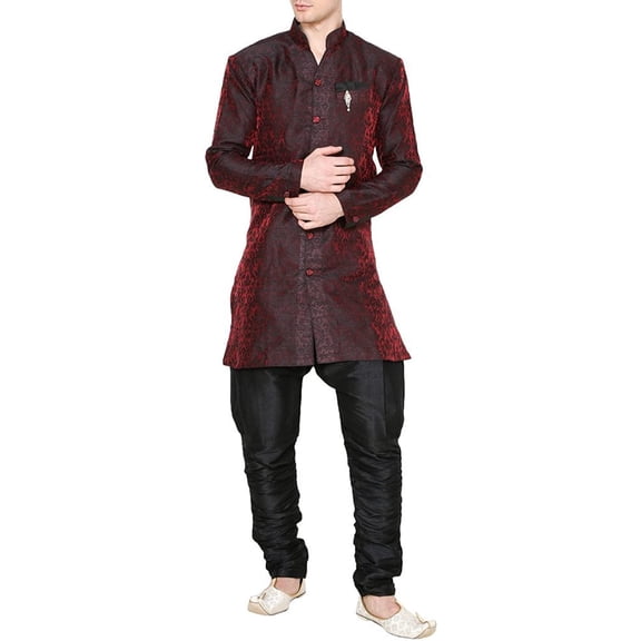 Royal Kurta Men's Jacquard Silk Floral Print Indowestern Sherwani