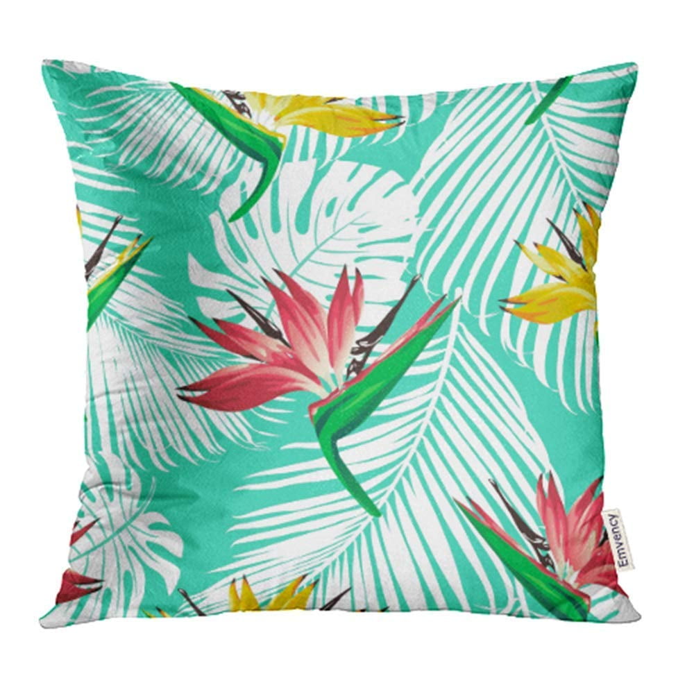 ARHOME Green Tropic Tropical Flowers and Palm Leaves on Pattern Yellow