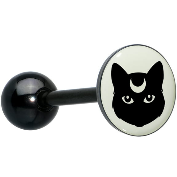 Body Candy 14G Women 316L Stainless Steel Black Glow in the Dark Mystic Kitty Cat Mens Barbell Tongue Ring Body Piercing Jewelry 5/8”