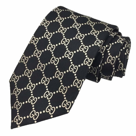 Pre-Owned GUCCI Gucci tie GG silk black men's