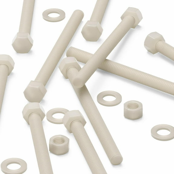 5 x Natural Colour Nylon, Hex Head, M12 x 150mm, Plastic Nuts and Bolts, Washers, Hexagon, Nylon, (15/32 x 5 29/32 in)