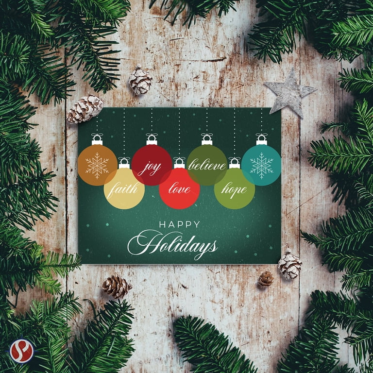 2026 Happy Holidays – Love, Faith, Hope, Joy, Believe Christmas and New Year Greetings, Invitations and Thank You Cards | 4.25 x 5.5 (A2 Size) | 25 Cards and 25 Envelopes - Walmart.com