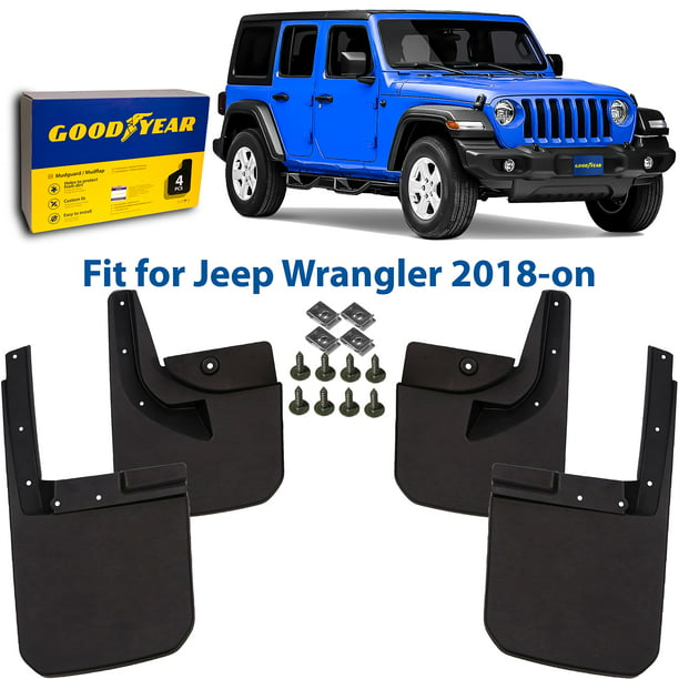 Goodyear Mud Flaps for Jeep Wrangler JL Unlimited 2018-2023, Pair,  Heavy-Duty Thermoplastic, Custom Fit, Easy to Install, Road/Weather  Durability, Car Accessories, 2 License Plate Frames - GY004730 