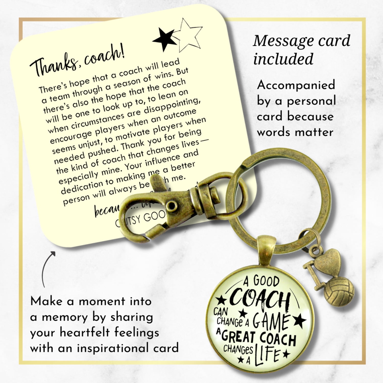 Volleyball Coaching Sport Gutsy Goodness Bronze Keychain Great Coach Changes Life Thank You Gift