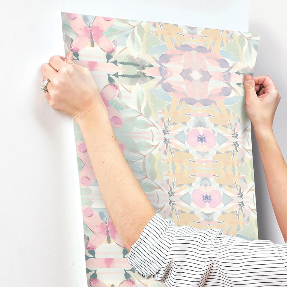 Synchronized Floral Pink Peel and Stick Wallpaper