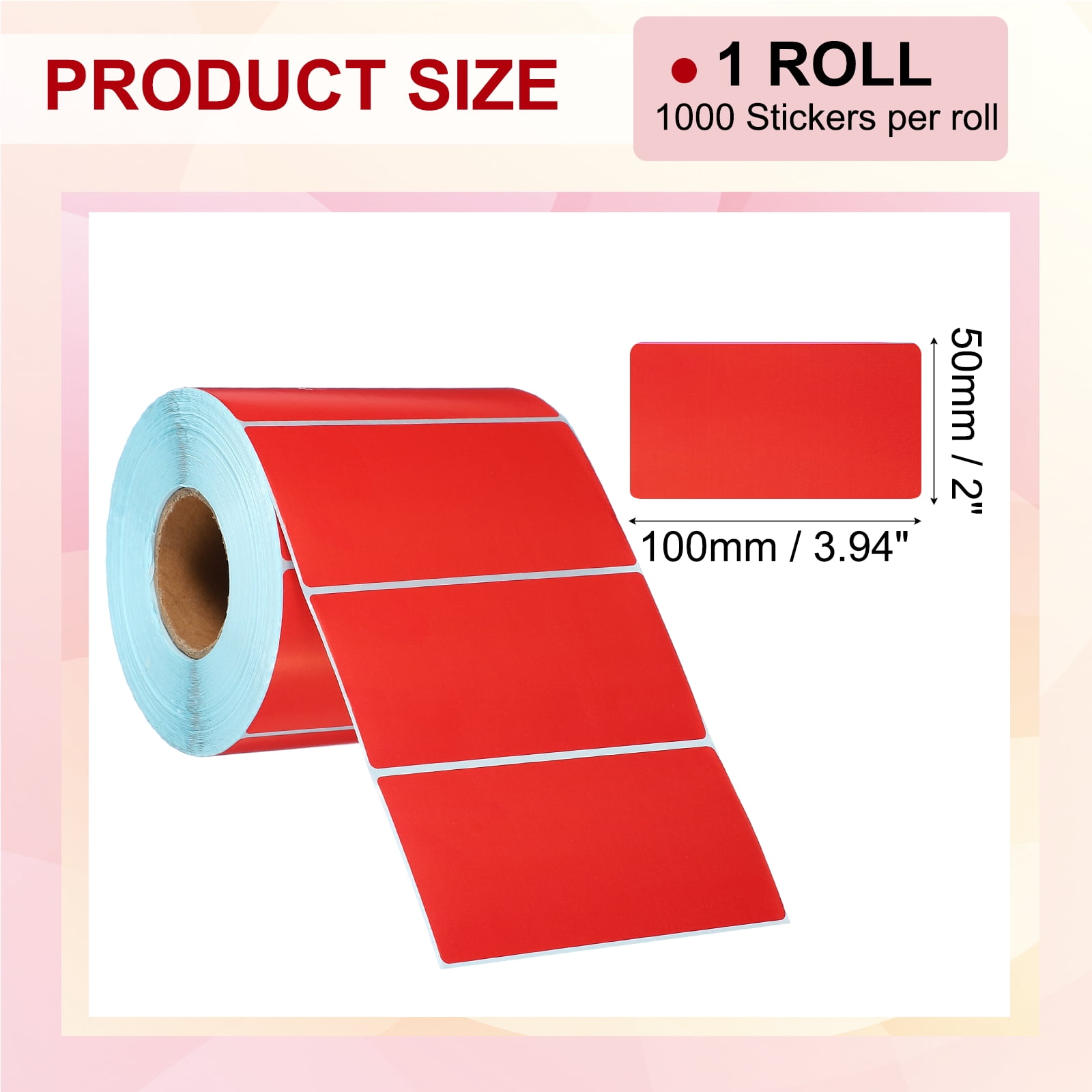 Uxcell 1000Pcs Thermal Labels 2x3.94" Thermal Printer Labels Stickers Self Adhesive Tags Rectangle Paper Roll Small for Printer Shipping Label Mailing UPS Barcode Address Red