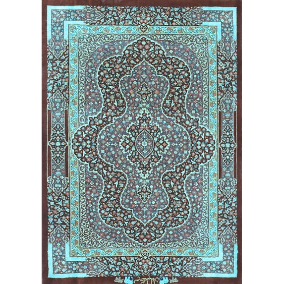 Ahgly Company Indoor Rectangle Medallion Light Blue Traditional Area Rugs, 5' x 7'