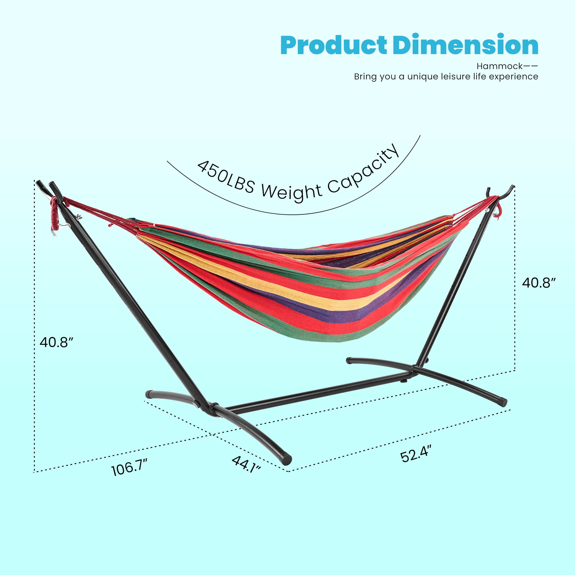 GIANNA Double Hammock with Steel Stand and Carrying Bag, Adjustable Height, 450lbs Capacity, Polyester Cotton Fabric, Portable Outdoor Hammock for 2 Adults, Red